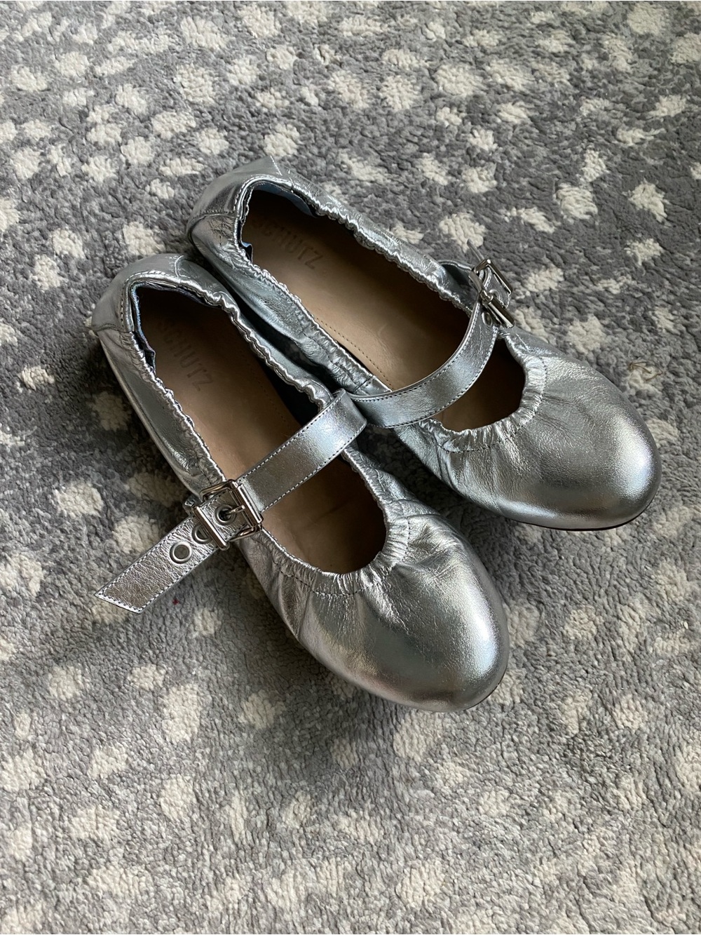 SCHUTZ Silver Metallic Mary Jane Ballet Flats with Buckle Strap - Picture 4 of 4